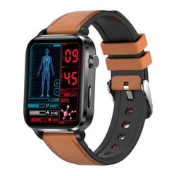 F100 Smart Watch Touch Screen Heart Rate Blood Oxygen Monitoring Sports Bracelet Smartwatch Brown Leather