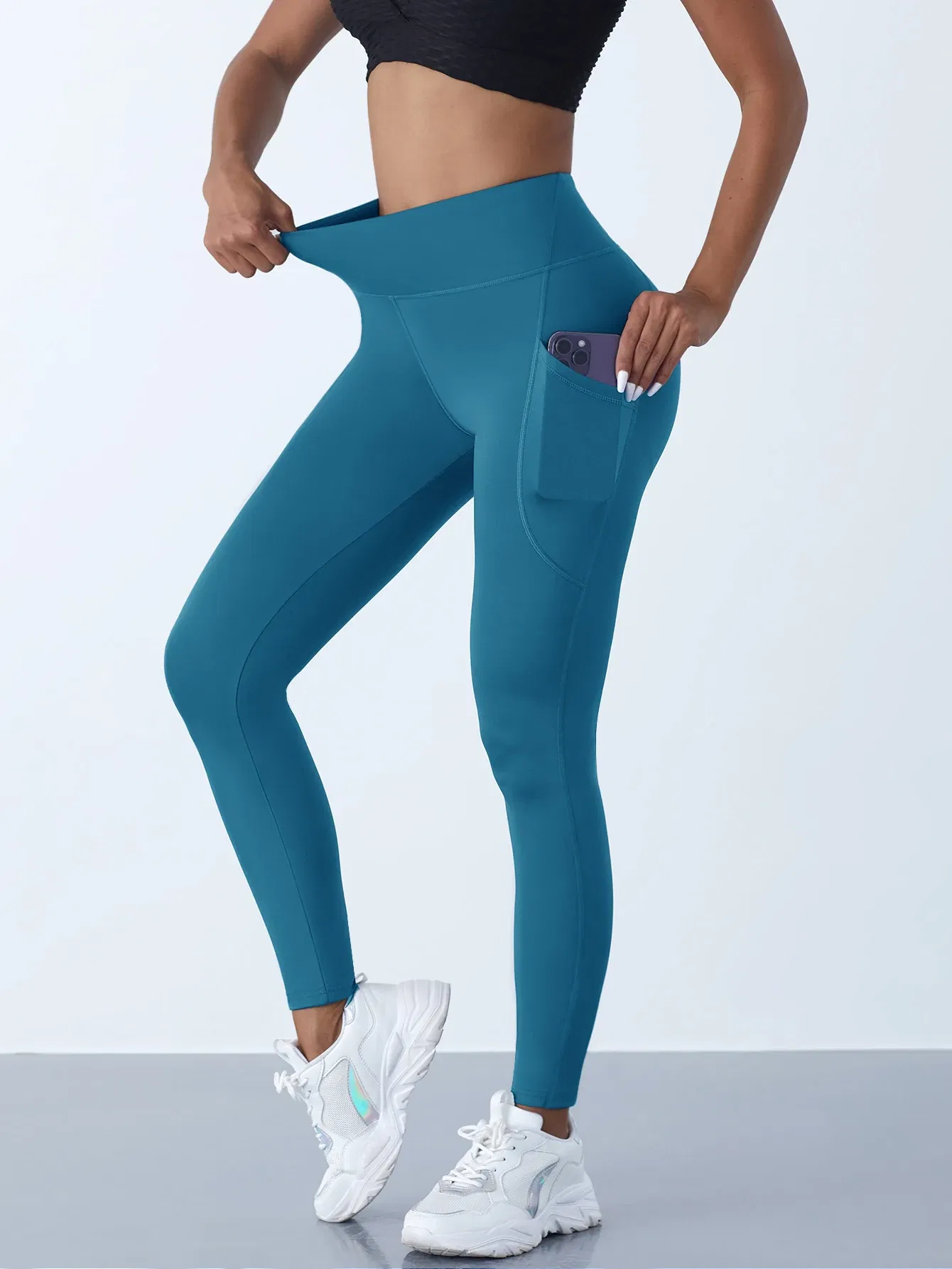 Sd6dd119c4b64421f94bbc21c7b1bdc4dv.webp Color: Snow Blue, Size: XL - New High Waist Women's Leggings Stretch Yoga Pants Tights With Pockets Push Up Fitness Running Sportswear Solid Color Pants - Image 1